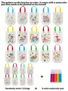 5/10pcs DIY Graffiti Gift Bags, Random DIY Material Pack Painting Coloring Blank Graffiti Non-Woven Tote Bags, The Bags Themselves Are Colorless, Need To Be Painted With Brushes, Reusable Animal Art Party Gift Bags, Mini Non-Woven Shopping Bags, Party Supplies - Multicolor - View 14