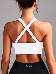 Yefecy Áo ngực thể thao nữ không đường may, có đệm, hỗ trợ cao, phù hợp cho yoga, thể dục, chạy bộ và tập luyện. - trắng - Xem 4
