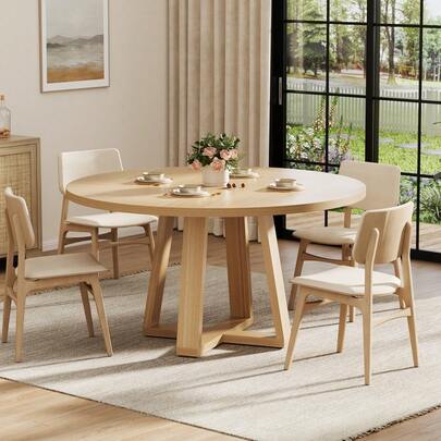 LIZHOUMIL 47 Inch Round Dining Table For 4-6 People, Circle Kitchen Table With Cross Base, Farmhouse Wood Dinner Table For Apartment, Kitchen, Living Room