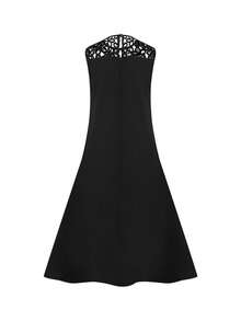 女士蕾丝拼接无袖宽松圆领晚礼服 - 随机裁剪黑色 - 黑色 - 查看 4