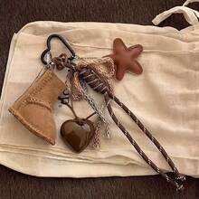 Fashionable Starfish And Snowflake Charm Keychain - Woven Rope Bag Accessory With Heart Pendant, Suitable For Handbags, Comfortable Winter Shoe Decoration Accessory. - 棕色 - 查看 9