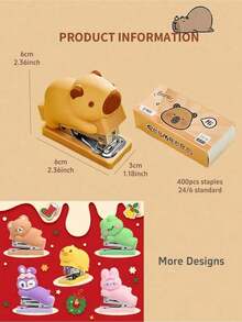 Mini Cartoon Hamster, Bear, Rabbit And Duck Shaped Stapler Set, 400pcs 24/6 Staples, Portable Binding Tool, Office & School Supplies, Back To School Stationery - Sets - View 4