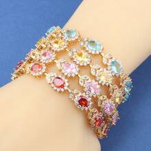 Vintage Luxury Fashion Jewelry Charm Chain Bracelet For Women Gift High Quality Colorful Cubic Zirconia Adjustable Length Suitable For Daily Christmas, Valentine's Day, Wedding Parties And Birthday Banquets - Purple - View 3