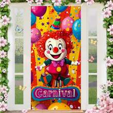1pc Vibrant Carnival Clown Door Banner - Polyester, Easy To Hang Indoor/Outdoor Party Decor, Carnival Themed Party Decoration - Multicolor - View 4