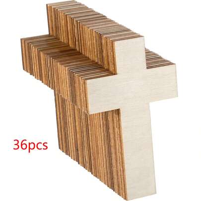 36pcs Unfinished Wooden Cross Cutouts For DIY Crafts, Decorations & Gift Tags - Perfect For Halloween, Christmas, Easter, Thanksgiving