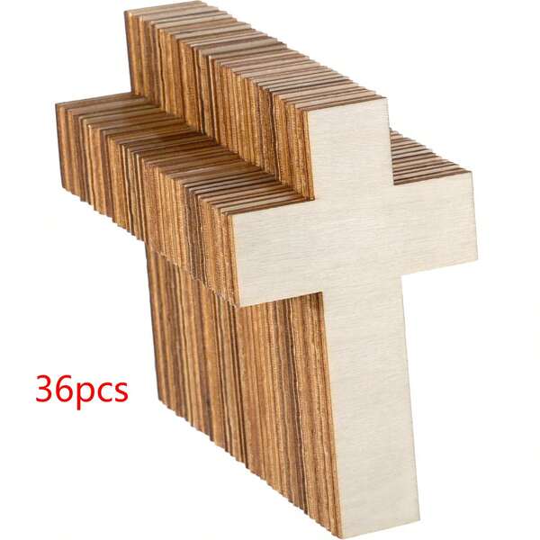 36pcs Unfinished Wooden Cross Cutouts For DIY Crafts, Decorations & Gift Tags - Perfect For Halloween, Christmas, Easter, Thanksgiving