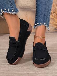 Women's New Solid Color Preppy Style Ruffle Flat Casual Comfortable Lightweight Loafers, Suitable For Office Wear, All Seasons - Black - View 2
