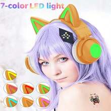 Bluetooth Cat Ear Headphones for Kids & Adults,Cute Headphones,Foldable LED Wireless Headset with Built-in Mic,Over Ear Wired Headphones Compatible with Phone/Laptop/PC/Tablet(Khaki) - Caqui - Ver 8
