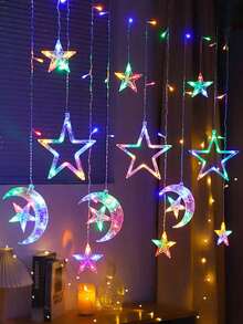 1pc 3.5M 126LED Moon Star Curtain String Lights, Fairy Icicle Lights For Indoor Home Window, Perfect Gift For Valentine's Day Mother's Day Birthday Party Christmas Decoration