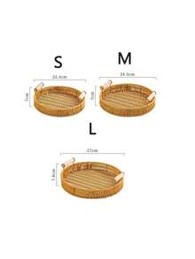 1pc Thickened Rattan-Woven Fruit Plate, Bread Basket, Home Afternoon Tea, Pastry Tray, Snack Display Plate - Apricot - View 8
