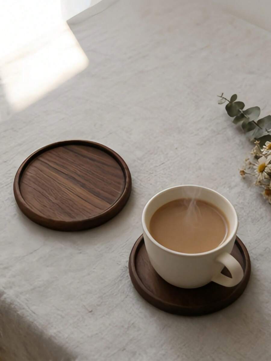 Wooden Coasters, Tea Cup Coffee Cup Coasters, Durable Heat-Resistant Round Coasters For Bowls, Dishes, Teapots, Insulated Tableware Holders - Multicolor - View 1