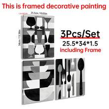 3 PIEZAS Póster de lienzo abstracto en blanco y negro. Póster abstracto de cuchillo, tenedor, taza y tazón. ¡Decoración del hogar y arte de pared! Arte de lienzo para pared. Decoración de pared para dormitorios, salas de estar, baños, comedores y pasillos de oficinas. Decoración de habitación estética, decoración de habitación, decoración de habitación, marco opcional.
