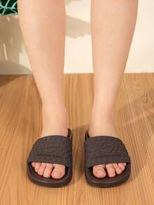 Women's Solid Color Casual Plastic Slippers With Star Design, Comfortable Slip-On Beach Sandals For Spring/Summer - Brown - View 1