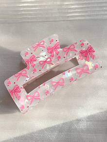 Cute Pink Bow Heart Acrylic Hair Claw Clip, Suitable For Women - Valentine's Day Hair Accessory, Fashionable Shiny Hair Clip, Fits Thick/Thin Hair Fashion Hair Clutch Elegant Hair Jaw Clip Valentine's Day Accessories Gift - Multicolor - View 2