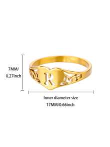 1枚复古风格字母心形戒指，男女通用，A-Z英文字母戒指，不锈钢戒指，金戒指，女士戒指，个性化珠宝时尚配饰，日常佩戴，周年纪念/生日/情人节礼物 - 金黃色 - 查看 15
