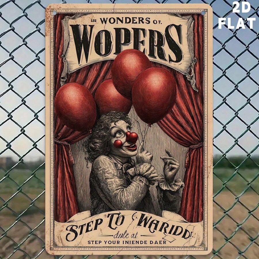 2D Flat, Vintage Circus Clown And Balloon Metal Wall Decor - Vintage Carnival Poster Art - Heavy Iron Structure - Waterproof Indoor/Outdoor Decoration - Easy To Hang On The Wall, Pre-Drilled Holes - Suitable For Home, Bar, Theater, Halloween Party - Vintage Circus Decoration - The Only Halloween Gift Idea - 8x12 Inches, Home Decoration, Nostalgic Design, Handmade Appearance, Decorative Plaque, Home Decorator, 2D Flat, Perfect Room Decoration - 優質 - 查看 1