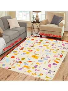 1件装儿童学习字母印花地毯，大尺寸游戏地毯，易于清洁，适用于客厅和卧室，游戏玩家家居装饰，男孩女孩礼物 - 杏色 - 查看 12