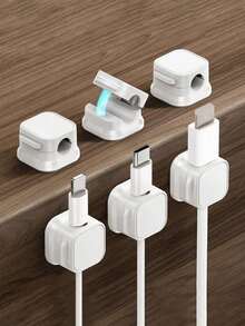 10pcs Rotatable Magnetic Cable Organizer, Non-Slip Cable Holder, Desktop Charger Cable Clip, Practical Home Cable Management Tool, Multi-Function Hook, Desktop Storage, Home Office Setup, Stylish Organizer, Compact Design, Non-Slip Handle, Desktop - White - View 2