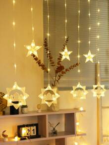 1pc 2.1m82 LED Indoor Home Decor Star Curtain Light String, Battery Powered, Flashing Lights, Bedroom Wall Decor LED Fairy Light String, Suitable For Room Wall Decoration,Wedding Party Holiday Decoration,Outdoor Garden Decor Star Lights,Decorative Light String For Eaves