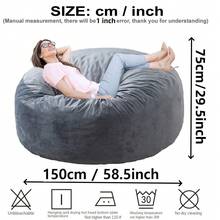 1pc Multifunctional Slouchy Beanbag Sofa Cover (Excluding Filling, Only Cover) Slouchy Sofa Foam Bed Beanbag Bedroom Plush Beanbag Living Room Sofa Slipcover - Grey - View 2