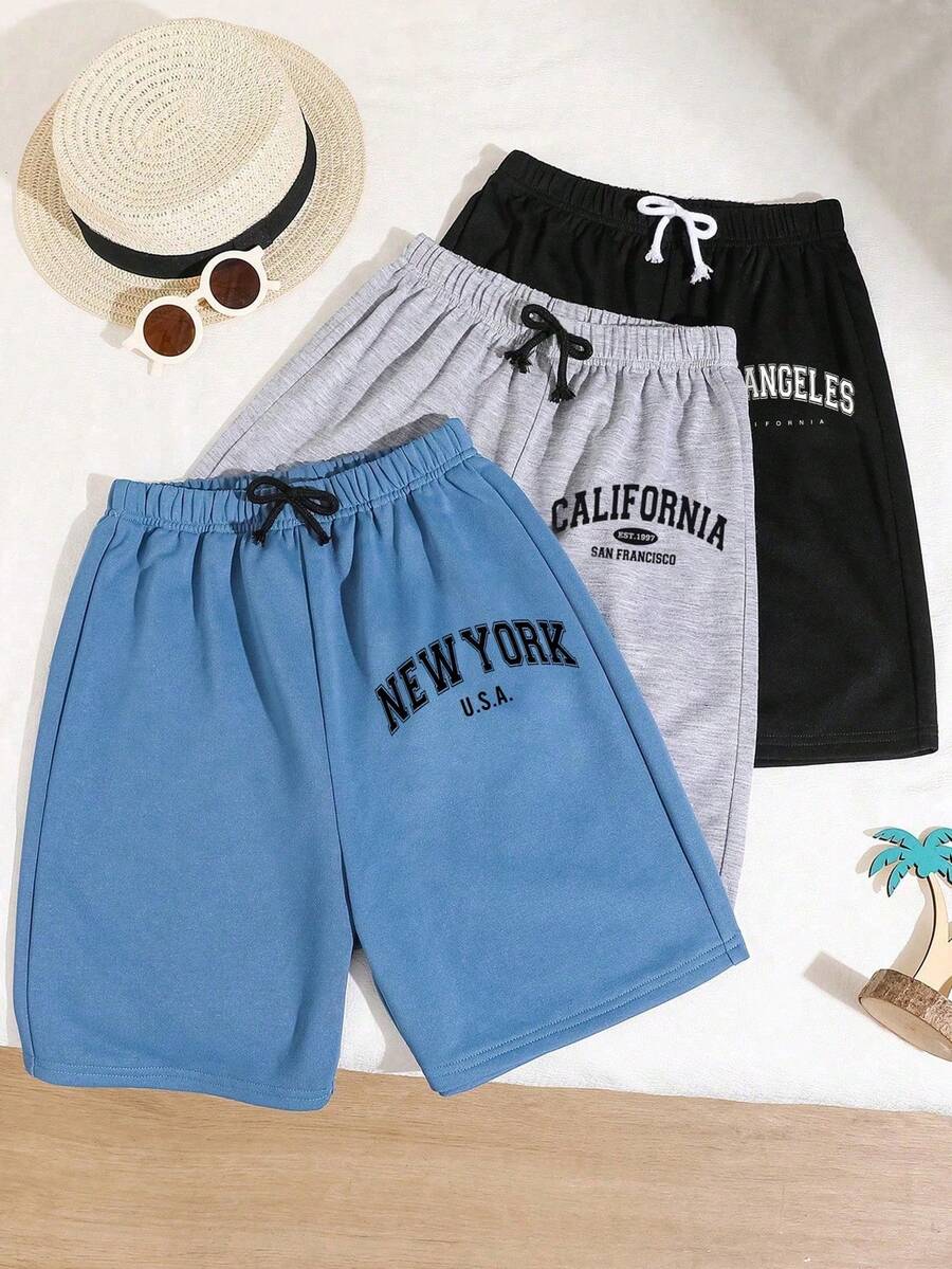 Tween Boy Cartoon Print Straight Loose Knit Shorts - Multicolor - View 1