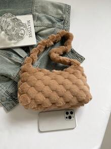 1 pieza Bolso de hombro de felpa de moda para mujer, bolso versátil de unicolor para otoño/invierno, adecuado para compras, trabajo, regalos - Marrón - Ver 8