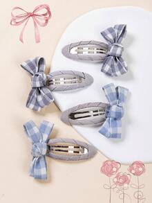 Conjunto de 4 Presilhas de Cabelo Vintage Clássicas Xadrez, Acessórios de Cabelo Fofos para Crianças, Laço Vermelho, Presilhas de Pato Adoráveis com Laço, Acessórios de Cabelo Casuais de Estilo Vintage para o Dia a Dia de Meninas - Multicolorido - Visão 8