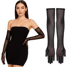 Guantes largos de color negro, guantes de pera de encaje, guantes de malla para mujer, guantes formales de tul de los aos 20, accesorios para fiestas de t, accesorios para fiestas de t, accesorios - inicial - Ver 1