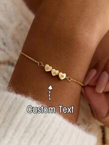 1 Peça Pulseira Personalizada com Coração, Pulseira Personalizada Minimalista, Pulseira com Nome Banhada a Ouro 18K, Joias Personalizadas, Presente para Dama de Honra, Presente para Ela, Pingente Cortado a Laser/Estilo Minimalista/Acessório de Verão Unissex/Festa de Aniversário/Presente do Dia dos Namorados