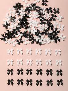 30 Pieces Of Y2K Black And White Mixed Bow Nail Art Decorations, Cute Long Ribbon Bow Resin Nail Art Supplies Accessories