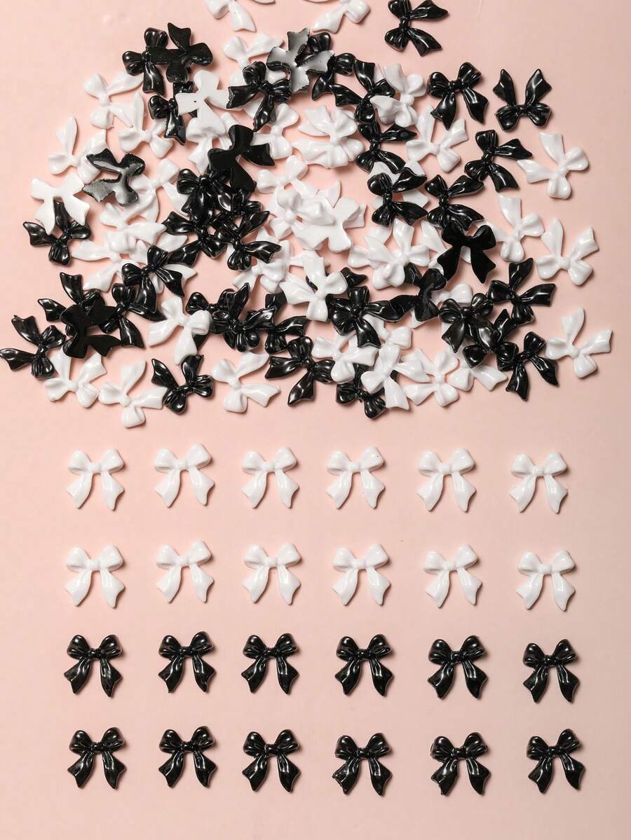 30 Pieces Of Y2K Black And White Mixed Bow Nail Art Decorations, Cute Long Ribbon Bow Resin Nail Art Supplies Accessories
