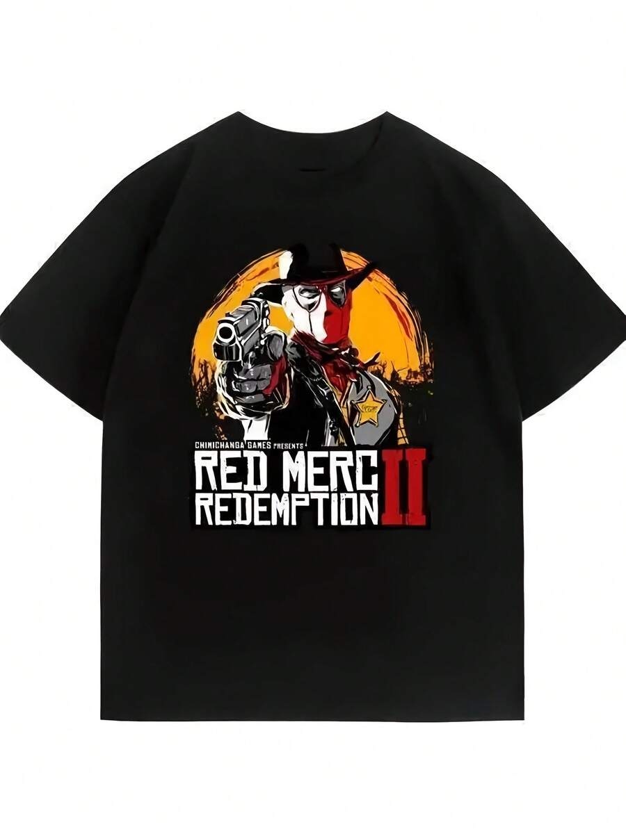 Genuine Deadpool Linkage Wilderness Red Redemption Printed Short Sve 's And Wo's Crew Neck Loose T-Shirt - 款式10 - 查看 1