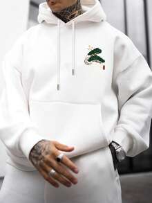 Men's Fashionable Versatile Casual Crane Print Hoodie Sweatshirt, Autumn/Winter - White - View 2