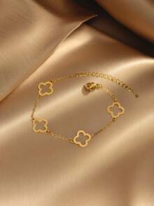 4pcs Set Fashionable Luxury Four-Leaf Clover Pattern Nail Design Bracelet, Square Zirconia Stainless Steel Bangle Set, Suitable For Women's Daily Wear - Bracelet - View 2