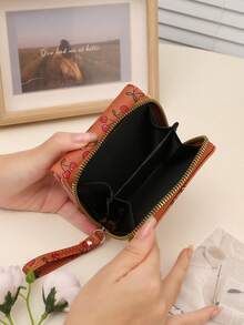新款女士短款钱包，樱桃印花折叠钱包，拉链三折时尚手拿包，带多个卡槽和零钱袋，适合日常使用，返校礼物，生日礼物，女士礼物 - 彩色 - 查看 6