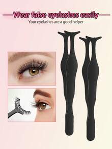 3件套假睫毛辅助工具，包括假睫毛镊子、睫毛嫁接美容工具、海马形夹子、弯镊子和直睫毛夹，方便外出携带。