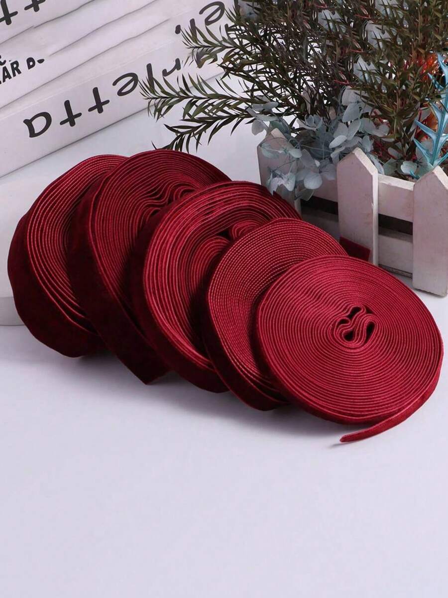 单面彩色植绒丝带，植绒丝带，植绒丝带蝴蝶结DIY，适用于服装、圣诞树、橱柜、圣诞节、情人节节日装饰、家居装饰DIY工艺品 - 酒紅色 - 查看 1