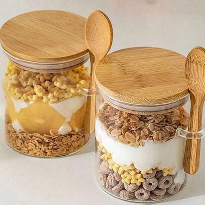 带勺密封玻璃储物罐 - （罐+勺），非常适合存放咖啡、糖、茶、盐、糖果和香料 | 适用于家庭、餐厅和餐车的完美厨房储物用品