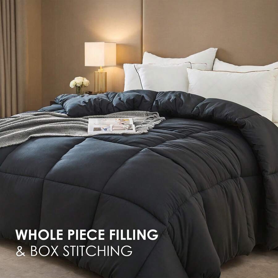 Yun Do White Goose Down Alternative Fiber Hotel Comforter Full Size - Four Seasons Fluffy Hotel Series Duvet, Medium Warmth Comforter For King Bed, 90" X 90", 120" X 120", 128" X 120" (White/Pink) Perfect Gift For Christmas And New Year - 黑色 - 查看 1