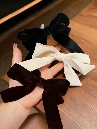 1/3PCS Sweet & Chic Bowknot Hair Clips In Black,Beige, And Dark Brown- Cute Fabric Hair Accessories For Women, Perfect For Casual Attire Or Vacation Claw Clips Hair Claws Hair Barrettes, Hair Ribbons For School Stuff, Hair Piece