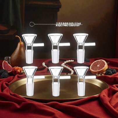 6 PCS 14mm Heat-Resistant Borosilicate Glass Funnel And Cleaning Brush, Mini Bowl Piece With Handle For Home Kitchen