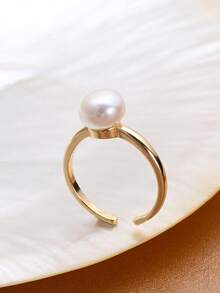 1pc 18K Gold Plated Natural Pearl Adjustable Ring, Mother's Day, Valentine's Day, Birthday, Wedding, Engagement, Bridal Gift - White - View 5