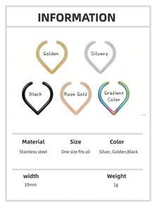1件装不锈钢假鼻环，心形鼻夹，无需穿孔，摇滚/嘻哈风格男女通用身体饰品