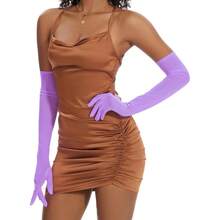 - Guantes de malla transparentes para mujer, guantes largos formales de encaje, guantes de tul elsticos y sexys, disfraz de pera, de baile - Talla Única + Púrpura - Ver 4