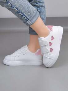 1 Pair Unisex New Style PU Hook And Loop Design Low-Top Sneakers, Soft Sole Non-Slip Infant Casual Toddler Shoes, Fashion Versatile Children Canvas Shoes, Suitable For All Seasons - White - View 2