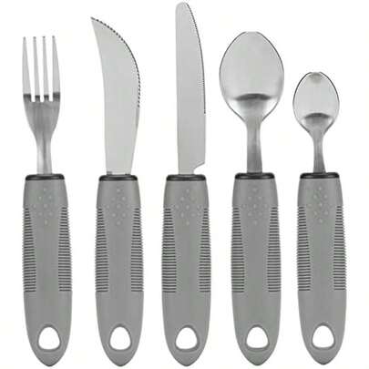 Utensilios Adaptativos para Temblores en las Manos, Artritis y Parkinson, Juego de Cubiertos de Acero Inoxidable con Cuchillos Pesados, Utensilios para Comer para Discapacitados
