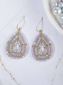 1 对手工串珠玻璃珠泪滴形和圆形耳环，复古波西米亚风格，多色可选（灰色、黑色、绿色、粉色、白色、橙色、紫色、香槟色），奢华品质，适合日常佩戴、度假佩戴、派对佩戴、送礼 - 淡紫色 - 查看 5