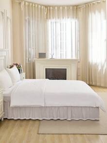 1pc Beige Solid Color Bed Skirt With White Lace Trim, Romantic Minimalist Classic, Comfortable Breathable Polyester Fabric, Suitable For All Seasons, Ideal For Bedroom Decor - Multicolor - View 10