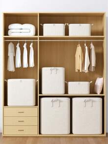 1pc Foldable Wardrobe Storage Bag, Large Capacity Clothes Storage Box, Home Double Zipper Handle Quilt Organizer Bag, Suitable For Moving, Travel Storage Basket And Under Bed Storage - White - View 3