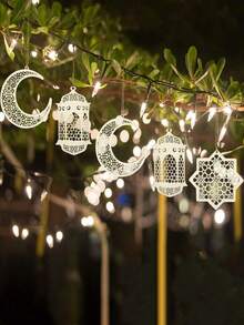 2026pcs/Set Ramadan Wooden Decorations - Hollow Pendant Party Wall Decor Blessing Wooden Decor Moon Star Lantern Shapes, Holiday Home Desktop Decor Ramadan Party Wall Hanging - Multicolor - View 6